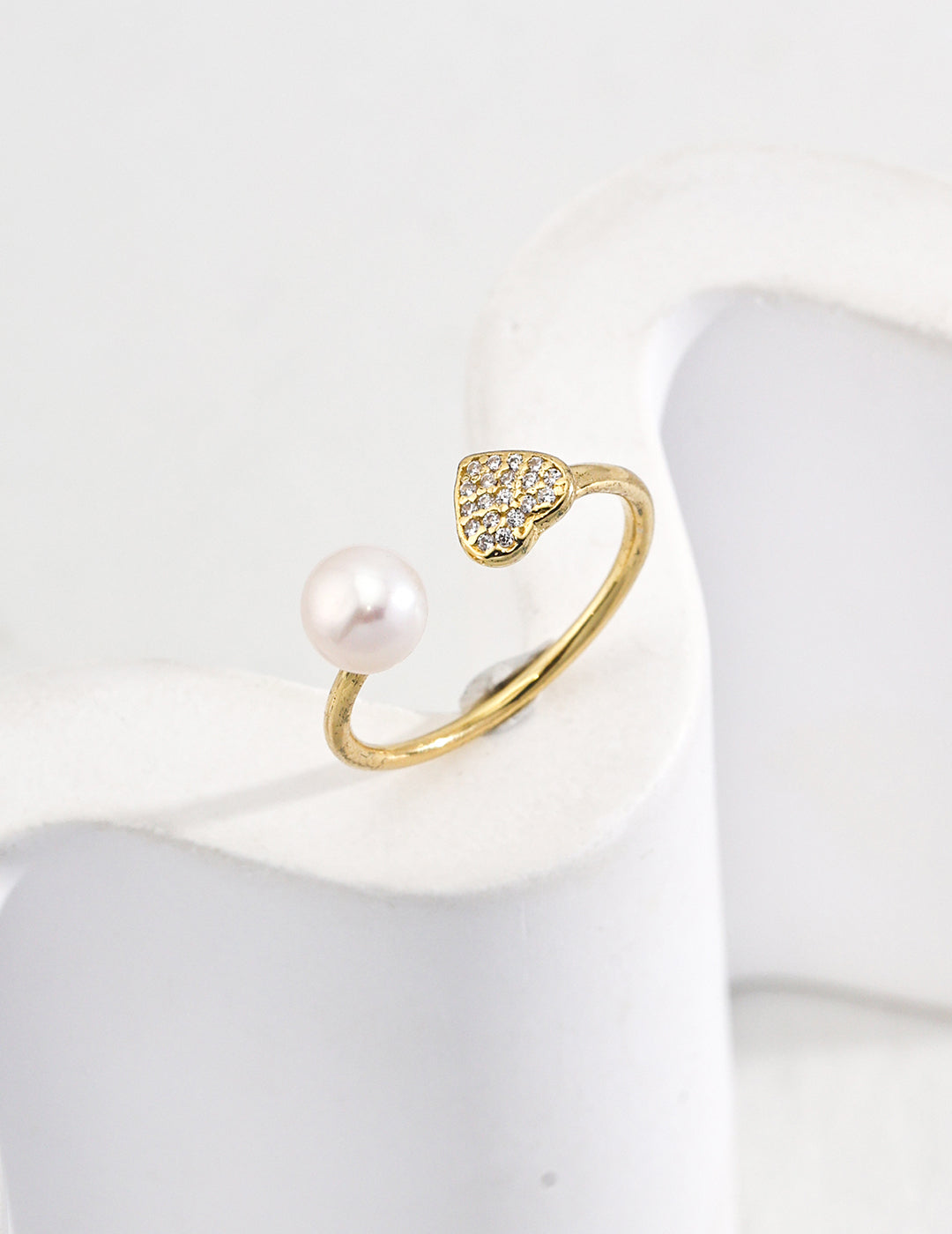 Golden Pearl Heart Ring-103778
