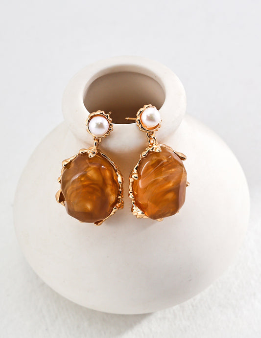 Golden Amber Pearl Earrings-103775